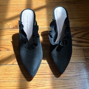 Loeffler Randall black ruffle mules